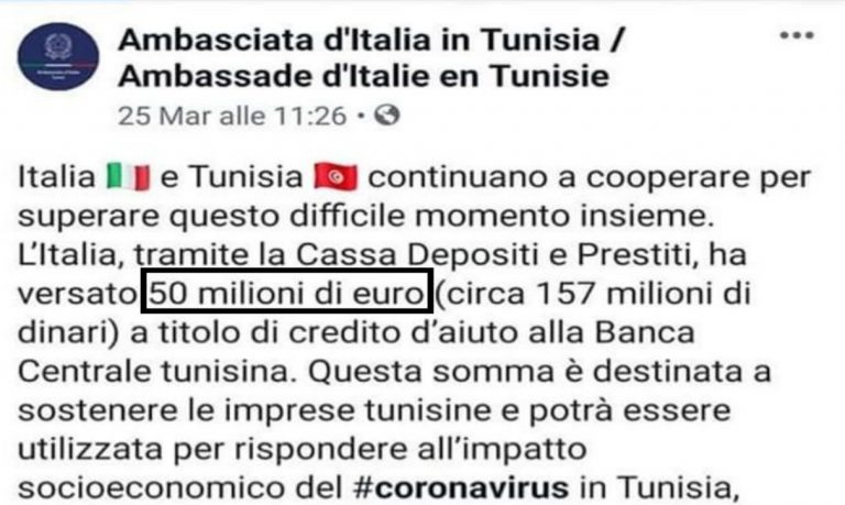 50 milioni alle imprese tunisine