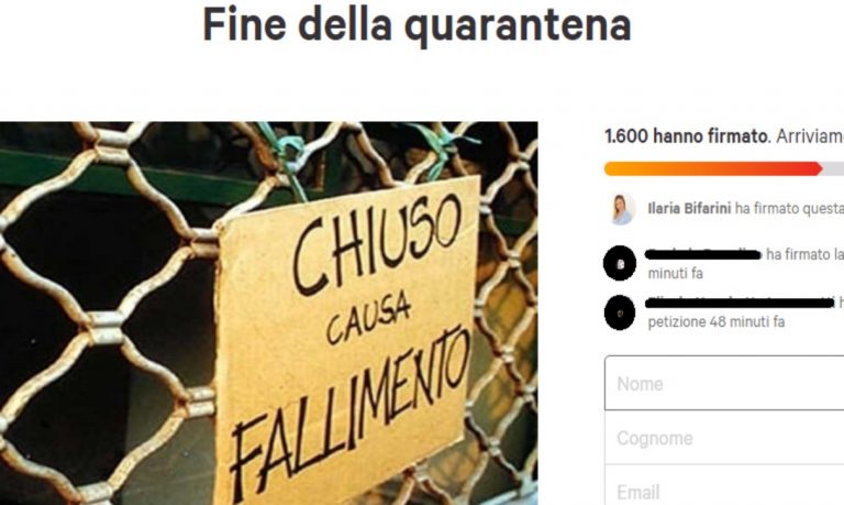 petizione per fermare la quarantena